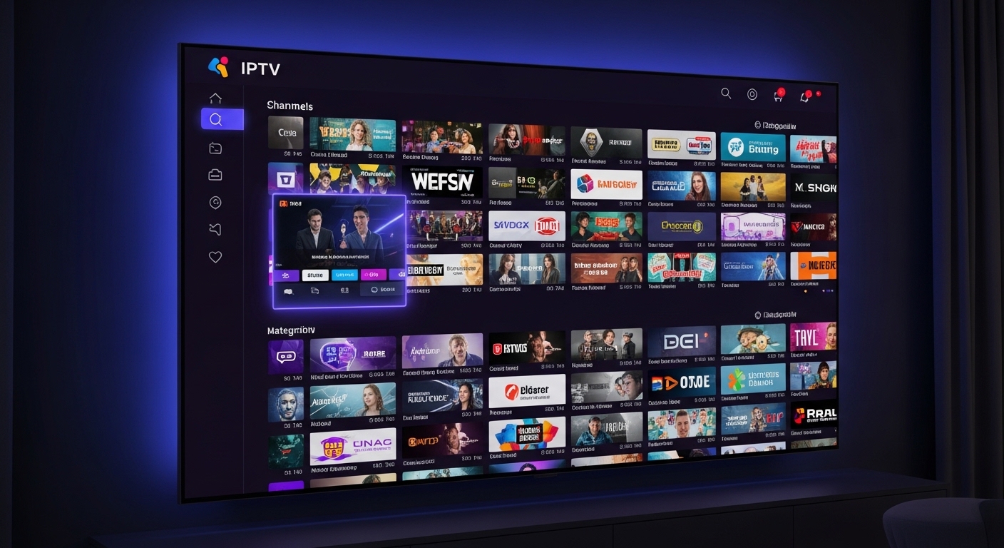 IPTV live channels grid - 22,000+ channels on Smart TV